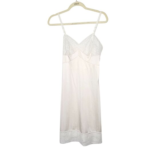 Vintage Coquette White Lace Satin Slip Night Dress Adjustable Straps 34 Sheer - Picture 1 of 11